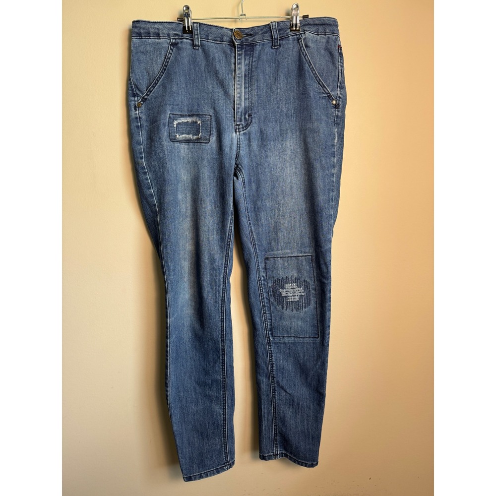 Love & Legend Patch Detail Skinny Jeans Womens 12 Blue Denim Casual Boho Indie